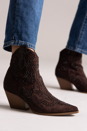 Cowboy Ankle Boots Crystal - Brown Suede - thefashionproject.gr - Ideal shoes