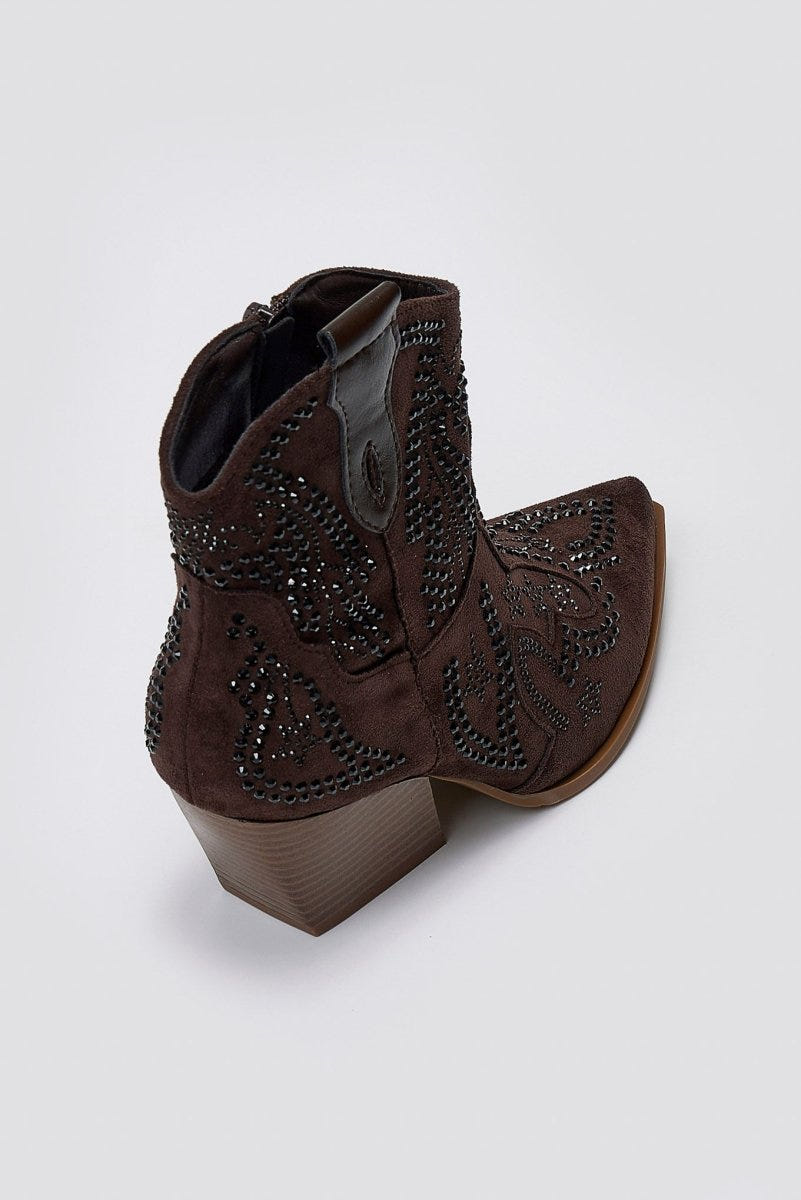 Cowboy Ankle Boots Crystal - Brown Suede - thefashionproject.gr - Ideal shoes