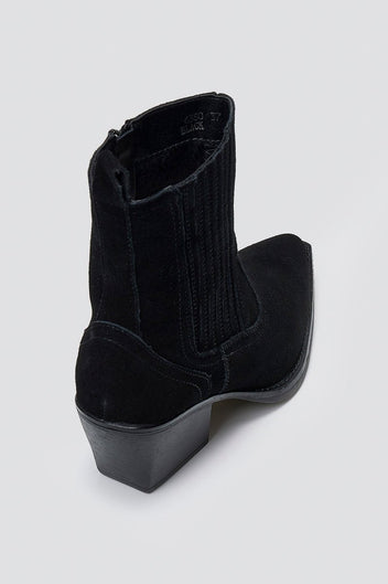Cowboy Ankle Boots Genuine Leather - Black Suede - thefashionproject.gr - Ideal shoes