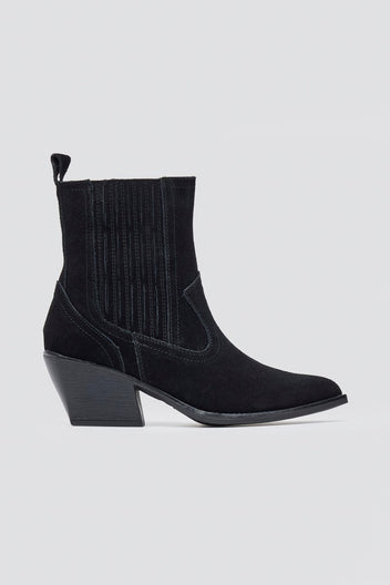 Cowboy Ankle Boots Genuine Leather - Black Suede - thefashionproject.gr - Ideal shoes