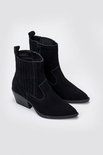 Cowboy Ankle Boots Genuine Leather - Black Suede - thefashionproject.gr - Ideal shoes