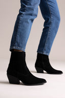 Cowboy Ankle Boots Genuine Leather - Black Suede - thefashionproject.gr - Ideal shoes