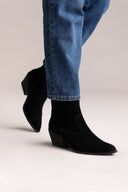 Cowboy Ankle Boots Genuine Leather - Black Suede - thefashionproject.gr - Ideal shoes