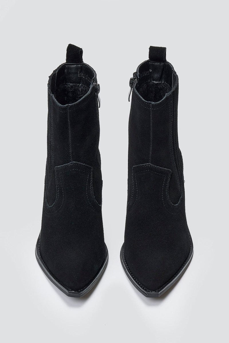Cowboy Ankle Boots Genuine Leather - Black Suede - thefashionproject.gr - Ideal shoes