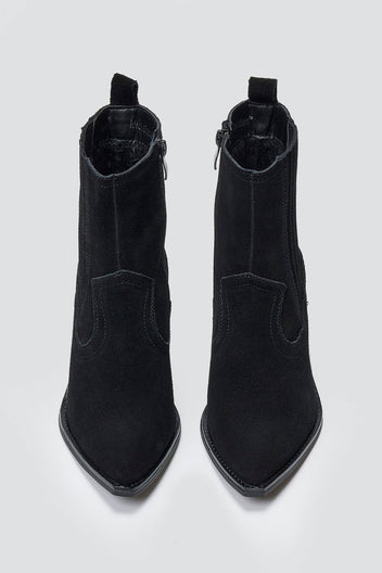 Cowboy Ankle Boots Genuine Leather - Black Suede - thefashionproject.gr - Ideal shoes