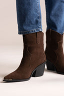 Cowboy Ankle Boots Genuine Leather - Brown Suede - thefashionproject.gr - Ideal shoes