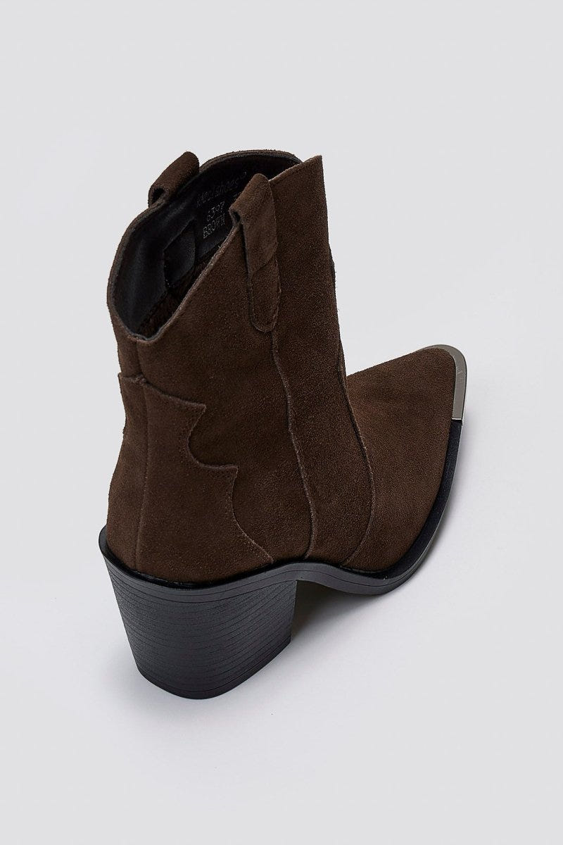 Cowboy Ankle Boots Genuine Leather - Brown Suede - thefashionproject.gr - Ideal shoes