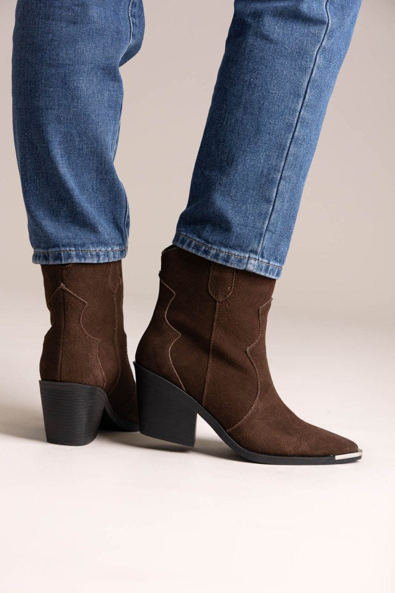 Cowboy Ankle Boots Genuine Leather - Brown Suede - thefashionproject.gr - Ideal shoes
