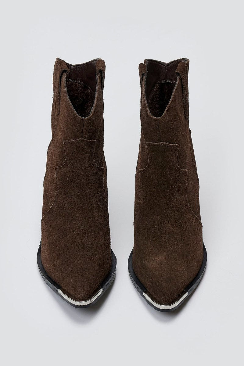 Cowboy Ankle Boots Genuine Leather - Brown Suede - thefashionproject.gr - Ideal shoes