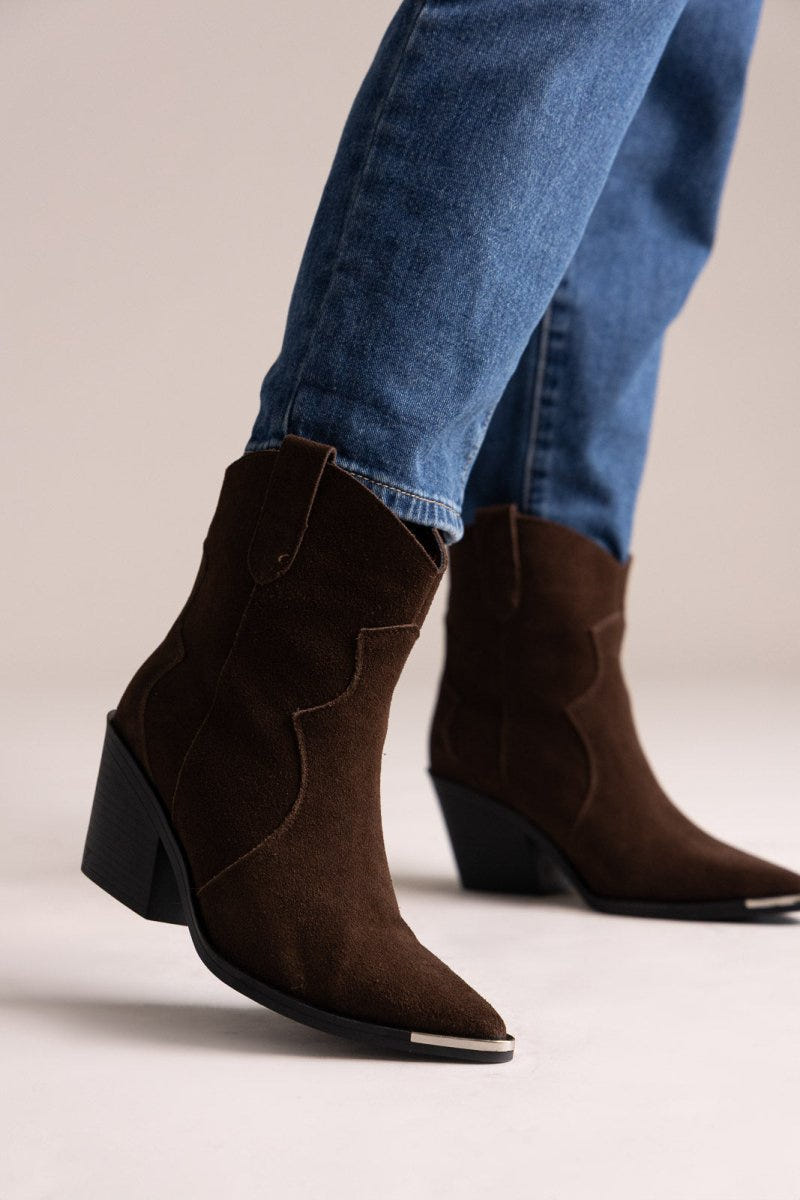 Cowboy Ankle Boots Genuine Leather - Brown Suede - thefashionproject.gr - Ideal shoes