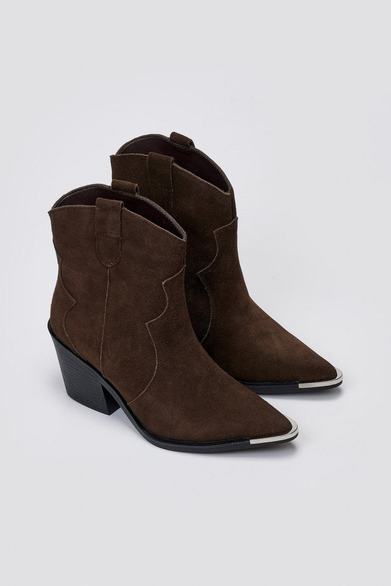 Cowboy Ankle Boots Genuine Leather - Brown Suede - thefashionproject.gr - Ideal shoes