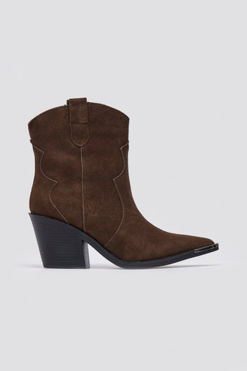 Cowboy Ankle Boots Genuine Leather - Brown Suede - thefashionproject.gr - Ideal shoes