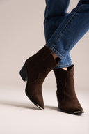 Cowboy Ankle Boots Genuine Leather - Brown Suede - thefashionproject.gr - Ideal shoes