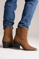 Cowboy Ankle Boots Genuine Leather - Camel Suede - thefashionproject.gr - Ideal shoes