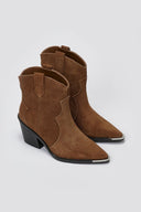 Cowboy Ankle Boots Genuine Leather - Camel Suede - thefashionproject.gr - Ideal shoes