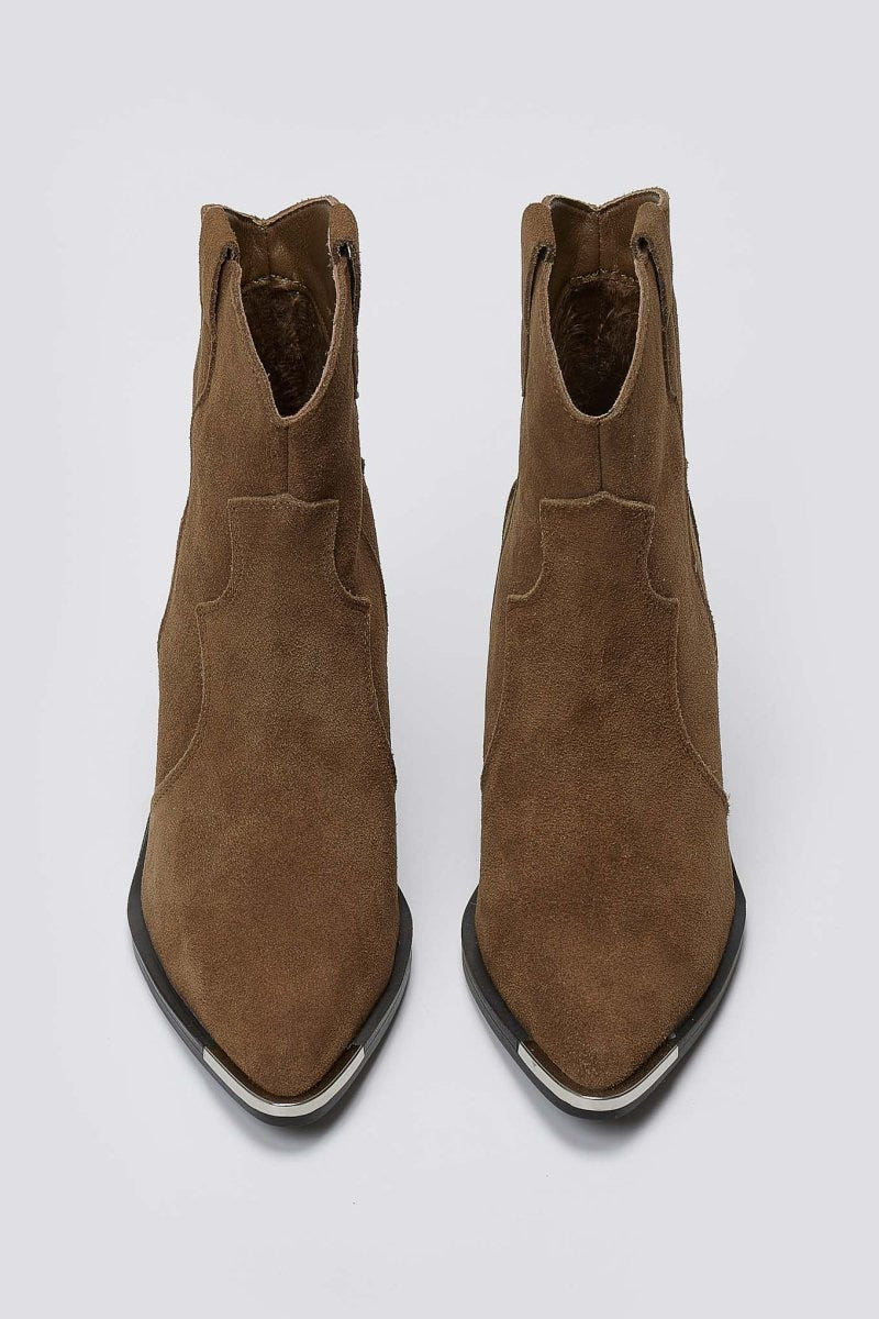 Cowboy Ankle Boots Genuine Leather - Camel Suede - thefashionproject.gr - Ideal shoes