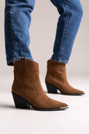 Cowboy Ankle Boots Genuine Leather - Camel Suede - thefashionproject.gr - Ideal shoes
