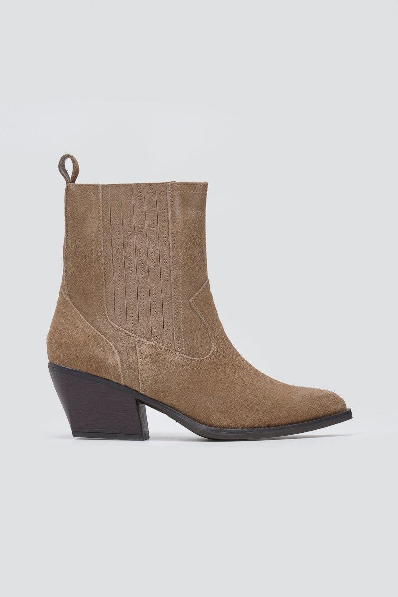 Cowboy Ankle Boots Genuine Leather - Taupe Suede - thefashionproject.gr - Ideal shoes