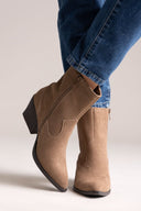 Cowboy Ankle Boots Genuine Leather - Taupe Suede - thefashionproject.gr - Ideal shoes