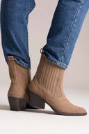 Cowboy Ankle Boots Genuine Leather - Taupe Suede - thefashionproject.gr - Ideal shoes