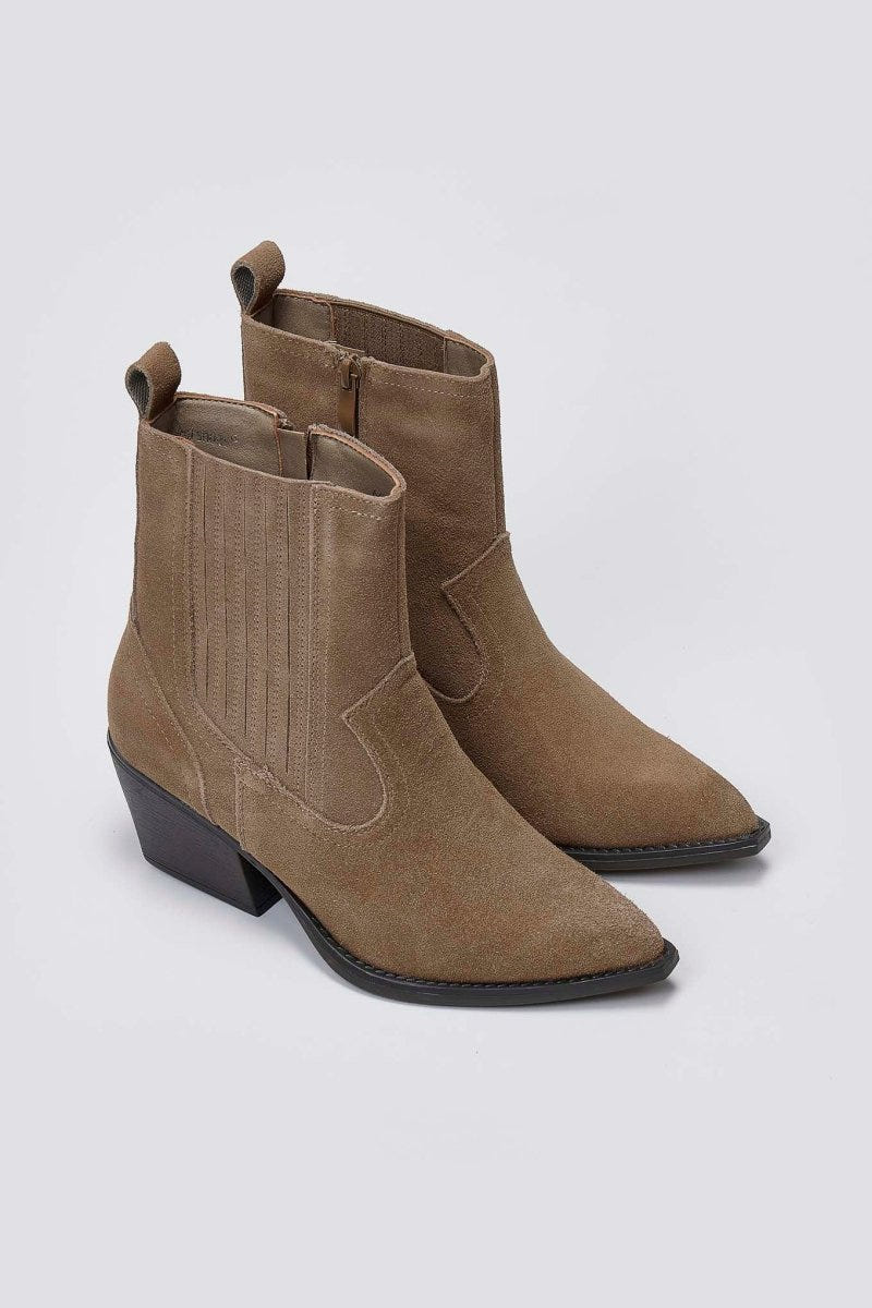 Cowboy Ankle Boots Genuine Leather - Taupe Suede - thefashionproject.gr - Ideal shoes