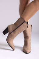 Cowboy Ankle Boots TFP - Taupe Suede - thefashionproject.gr - TFP