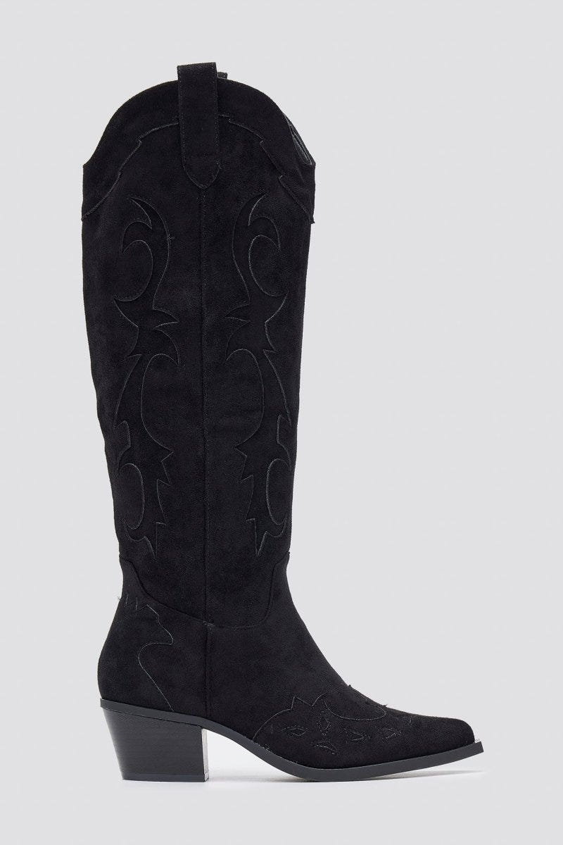 Cowboy Block Heel Boots - Black Suede - thefashionproject.gr - Ideal shoes