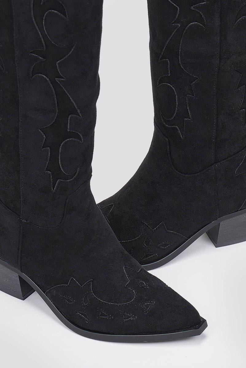Cowboy Block Heel Boots - Black Suede - thefashionproject.gr - Ideal shoes