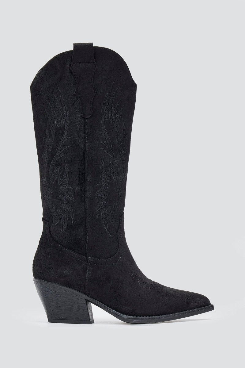 Cowboy Block Heel Boots - Black Suede - thefashionproject.gr - Ideal shoes