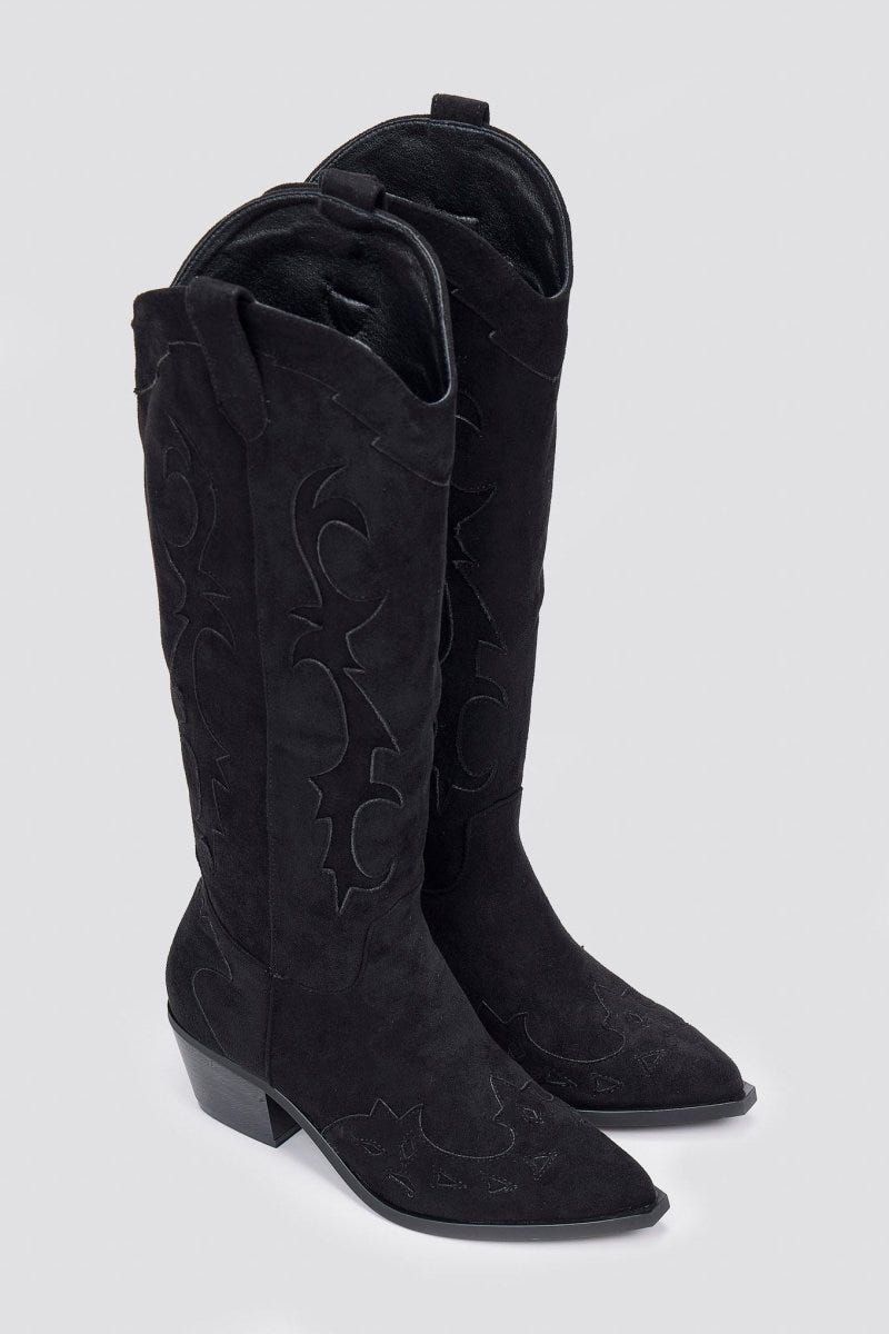 Cowboy Block Heel Boots - Black Suede - thefashionproject.gr - Ideal shoes