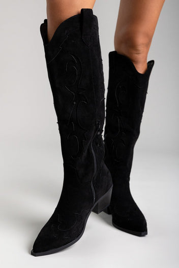 Cowboy Block Heel Boots - Black Suede - thefashionproject.gr - Ideal shoes