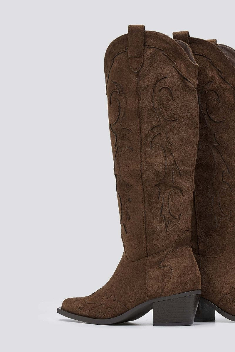 Cowboy Block Heel Boots - Olive Suede - thefashionproject.gr - Ideal shoes
