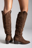 Cowboy Block Heel Boots - Olive Suede - thefashionproject.gr - Ideal shoes