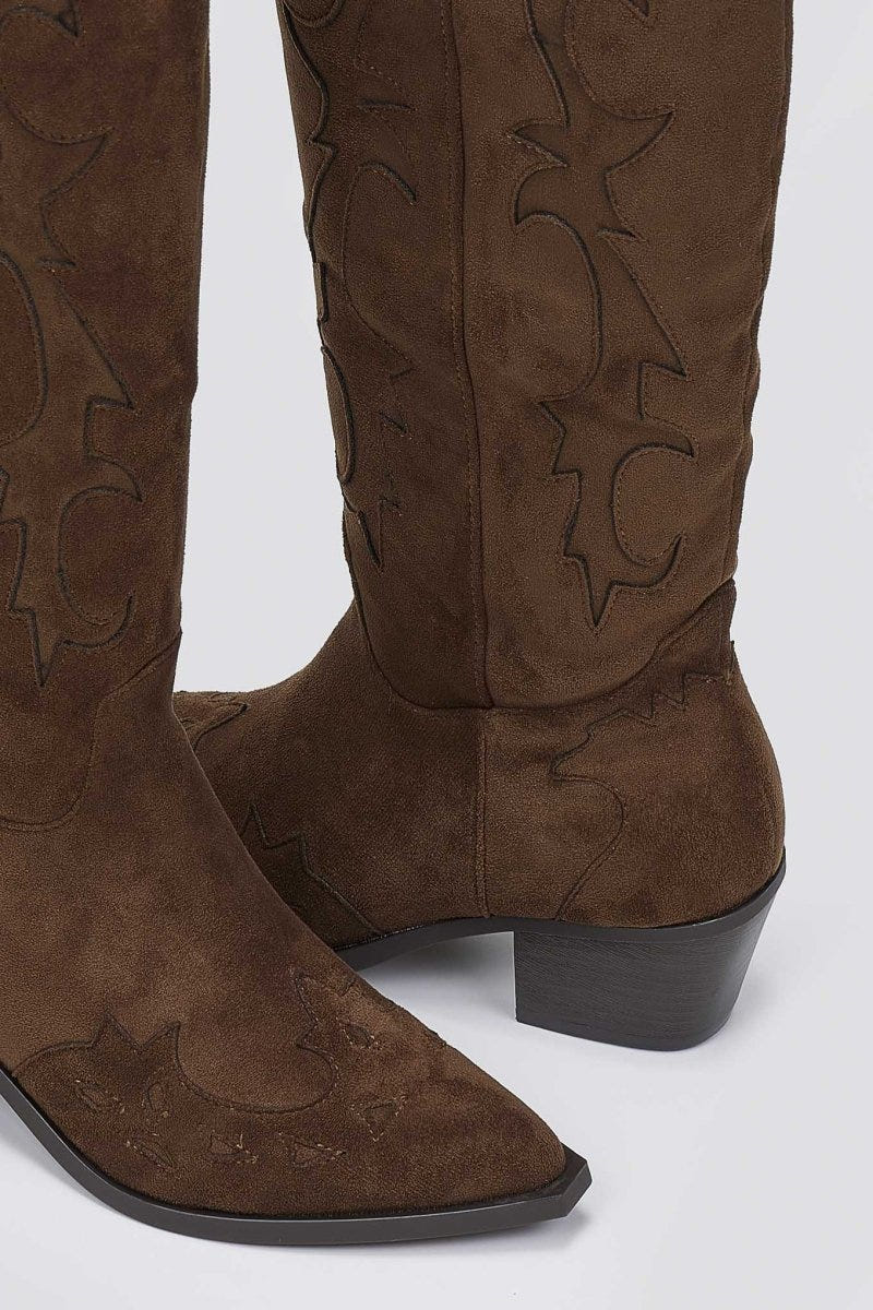 Cowboy Block Heel Boots - Olive Suede - thefashionproject.gr - Ideal shoes