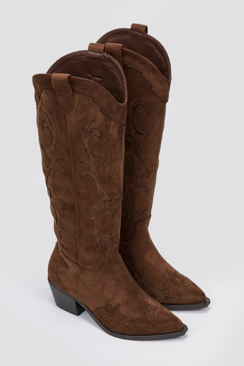 Cowboy Block Heel Boots - Olive Suede - thefashionproject.gr - Ideal shoes