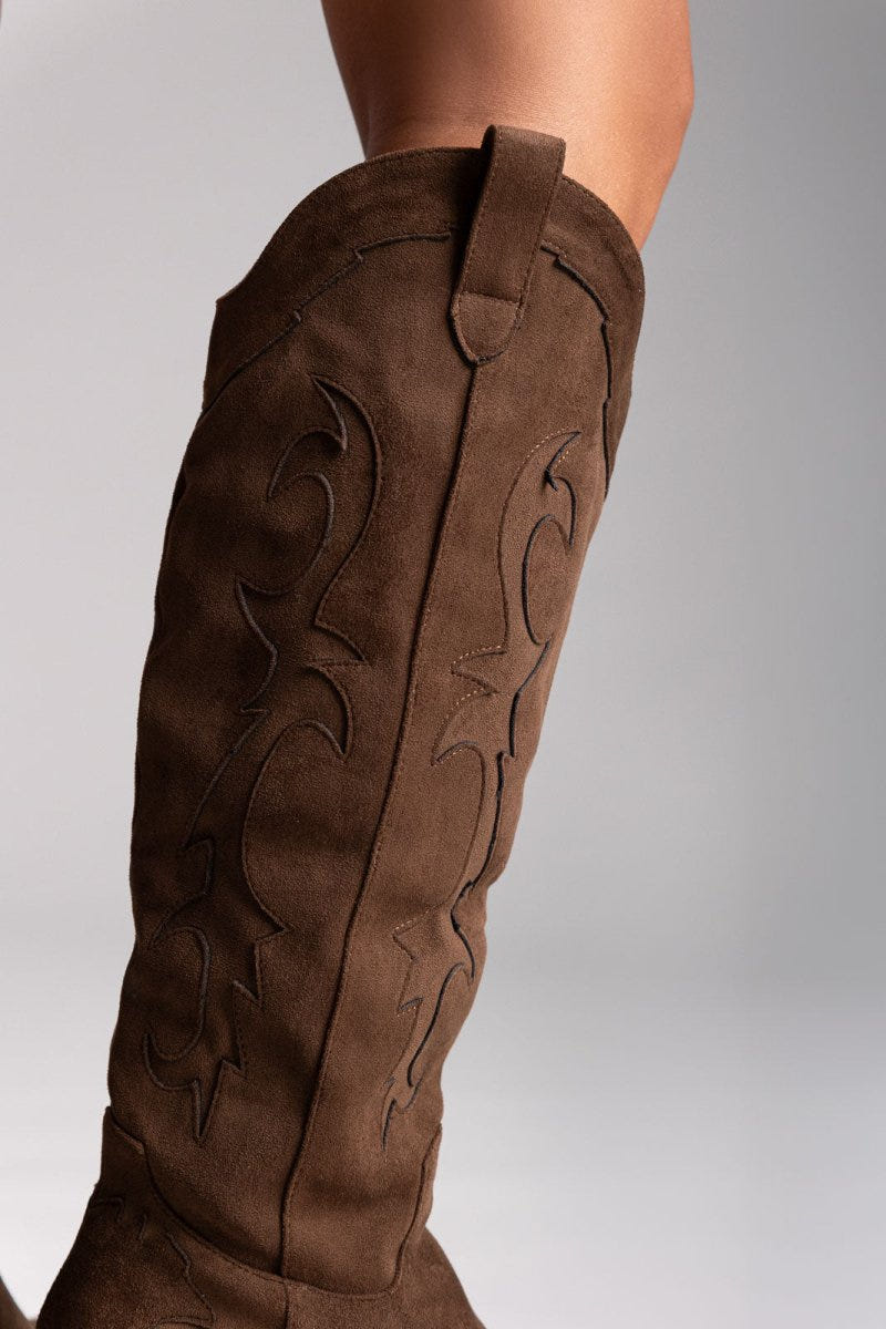 Cowboy Block Heel Boots - Olive Suede - thefashionproject.gr - Ideal shoes