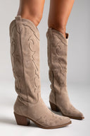 Cowboy Block Heel Boots - Taupe Suede - thefashionproject.gr - Ideal shoes