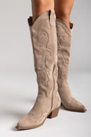 Cowboy Block Heel Boots - Taupe Suede - thefashionproject.gr - Ideal shoes