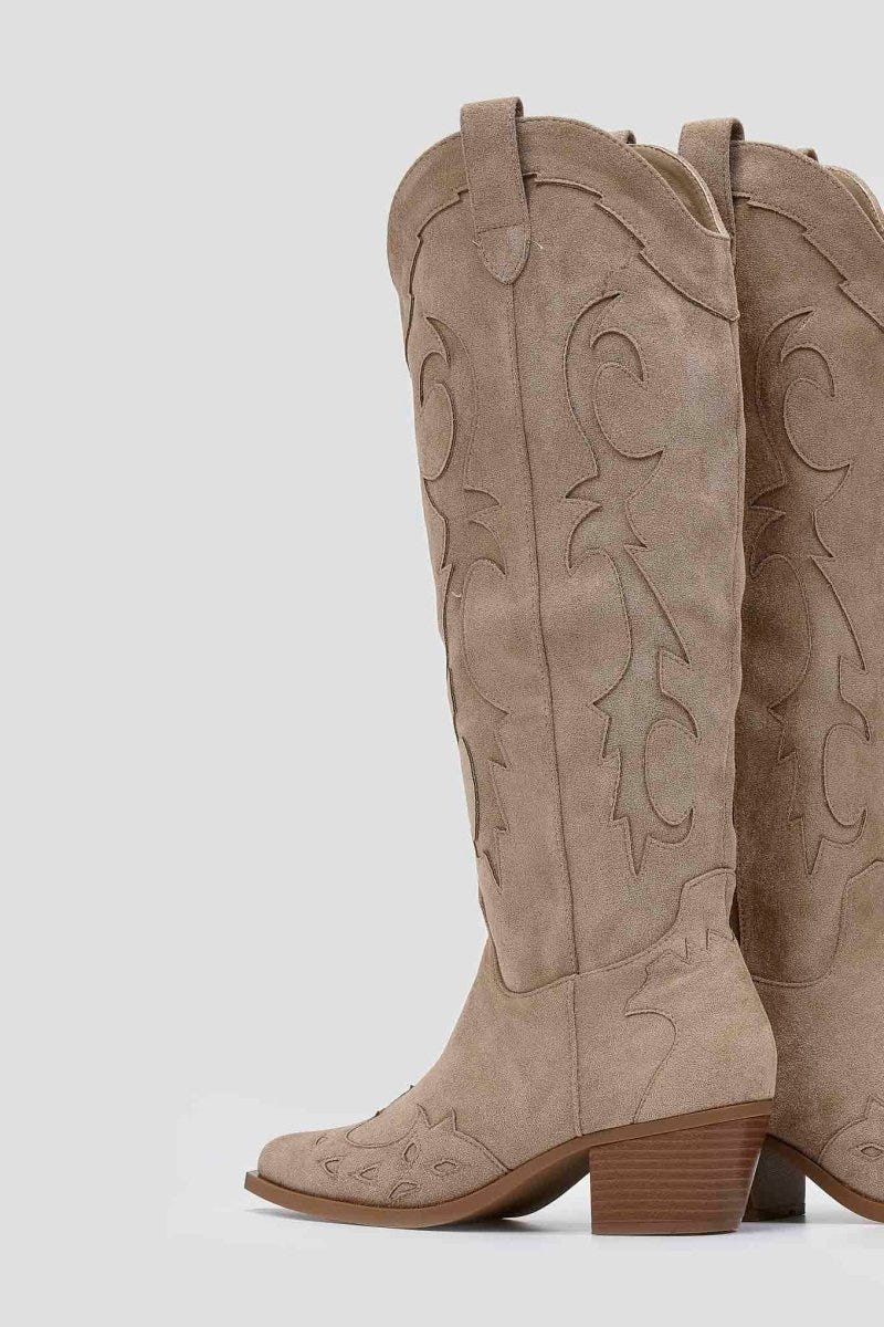 Cowboy Block Heel Boots - Taupe Suede - thefashionproject.gr - Ideal shoes