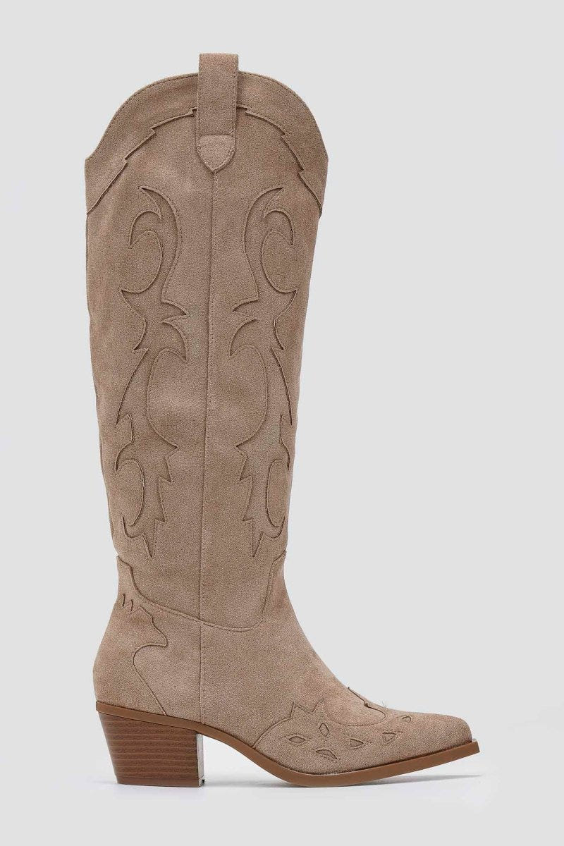 Cowboy Block Heel Boots - Taupe Suede - thefashionproject.gr - Ideal shoes