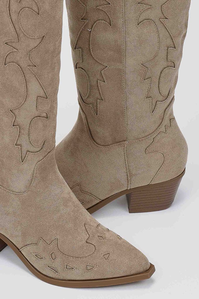 Cowboy Block Heel Boots - Taupe Suede - thefashionproject.gr - Ideal shoes