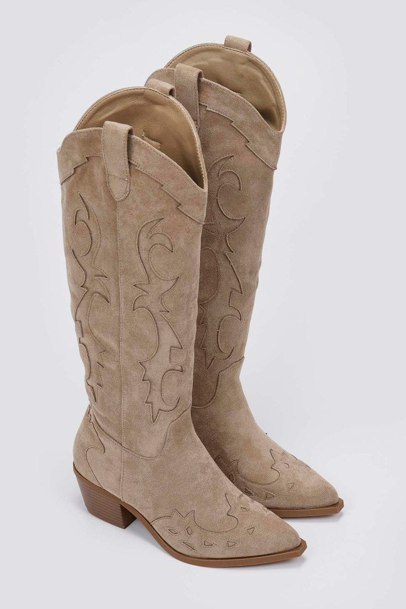 Cowboy Block Heel Boots - Taupe Suede - thefashionproject.gr - Ideal shoes