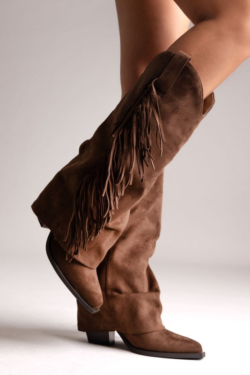 MARQUIIZ - Cowboy Boots Block Heel - Brown Suede