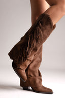 Cowboy Boots Block Heel - Brown Suede - thefashionproject.gr - MARQUIIZ