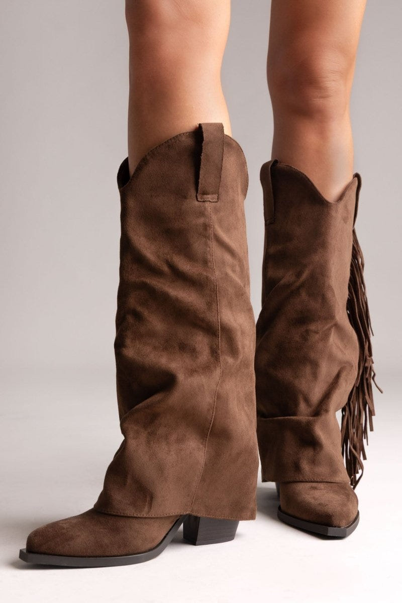 MARQUIIZ - Cowboy Boots Block Heel - Brown Suede