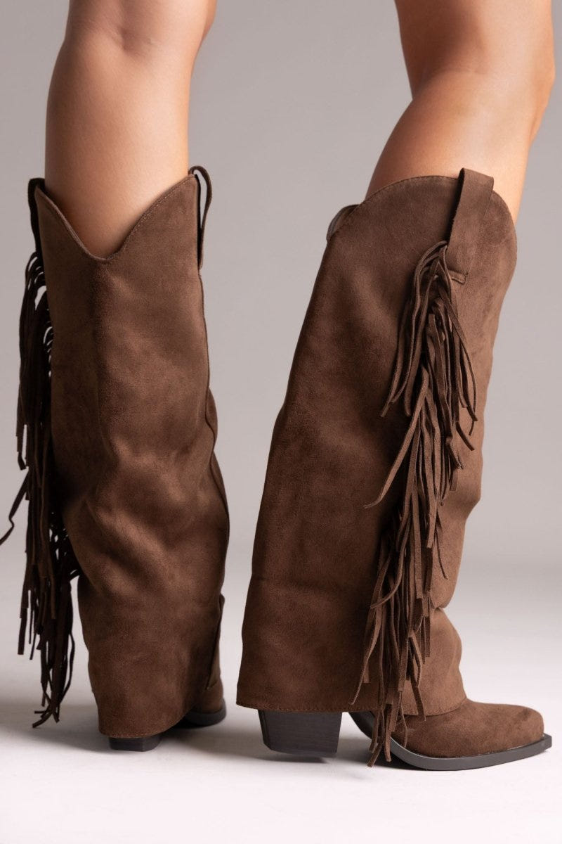 MARQUIIZ - Cowboy Boots Block Heel - Brown Suede