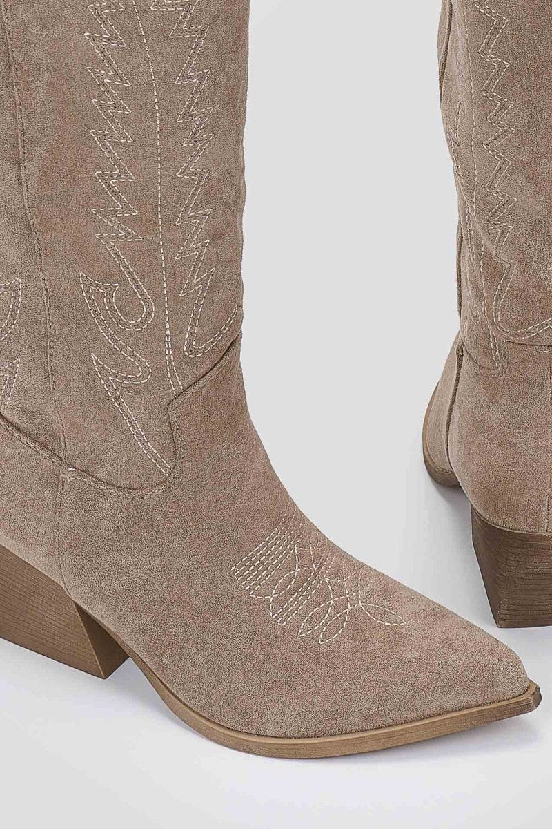Cowboy Boots Block Heel Erynn - Taupe Suede - thefashionproject.gr - ERYNN