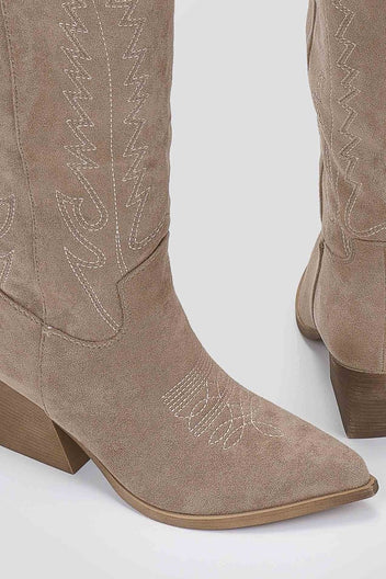 Cowboy Boots Block Heel Erynn - Taupe Suede - thefashionproject.gr - ERYNN