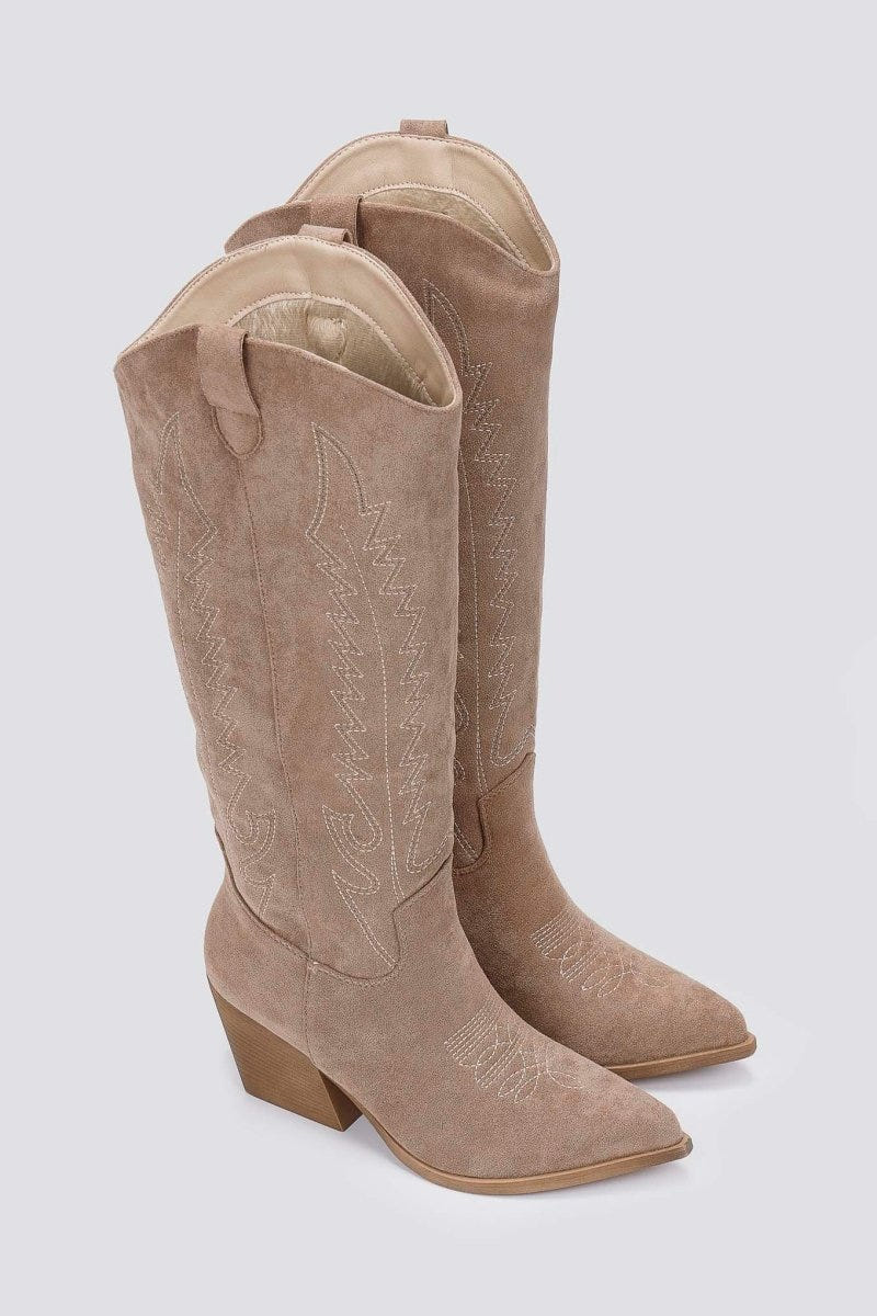 ERYNN - Cowboy Boots Block Heel - Taupe Suede