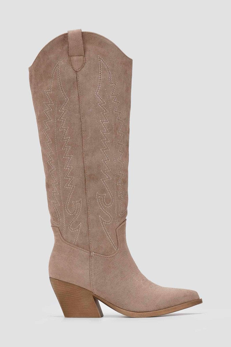 Cowboy Boots Block Heel Erynn - Taupe Suede - thefashionproject.gr - ERYNN